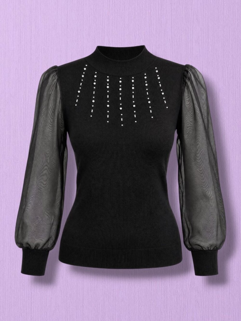 89th & Madison Studded Chest Sheer Sleeve Night Out Blouse S